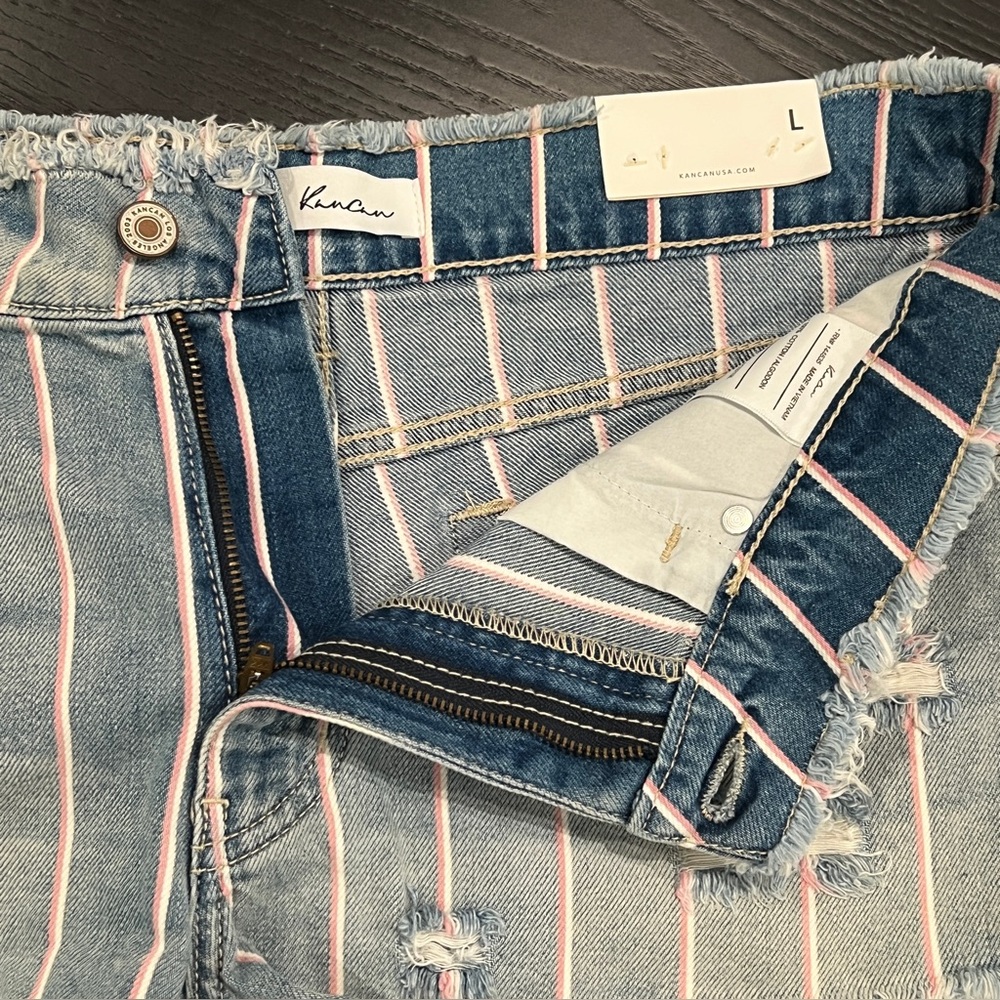 KanCan High Rise Stylish Blue Distressed Denim Shorts - Picture 5 of 10